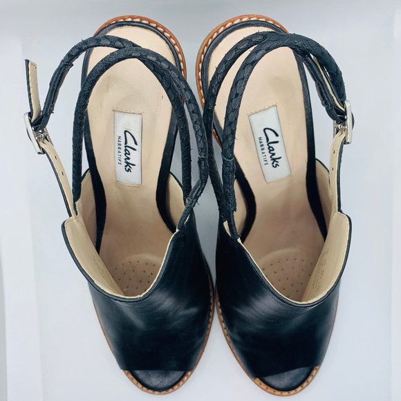 Clarks - Genuine Leather Wedge 4" Heels - Black - Picture 6 of 9